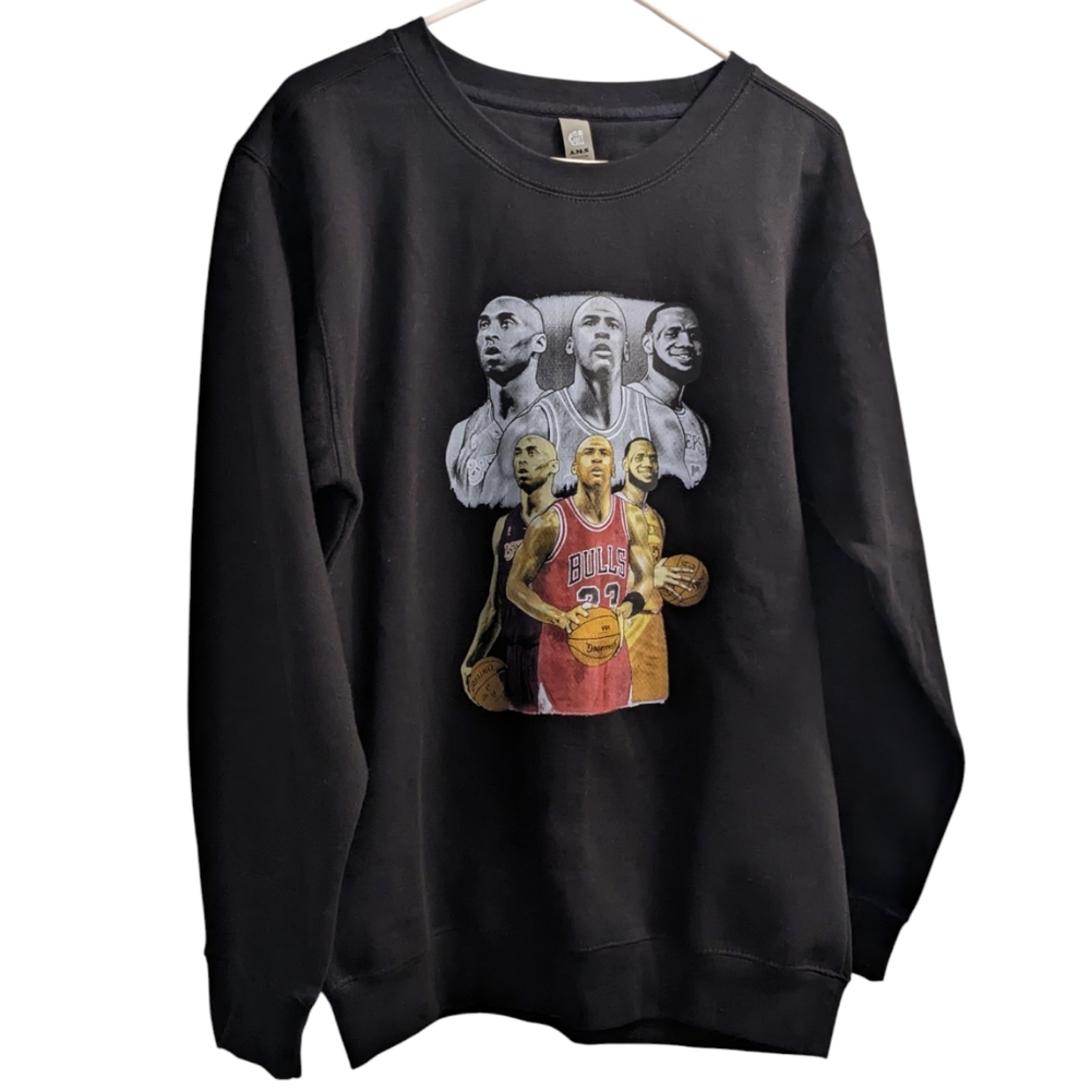 Michael Jordan Kobe Bryant LeBron James Black Graphic Crew Neck Sweatshirt M